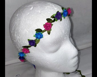 Dainty Bisexual Pride Flag Colors Flower Crown, Bisexual Pride Flower Crown, Bisexual Pride Floral Headband, LGBTQ Flower Crown