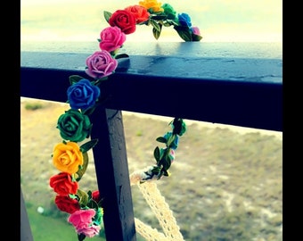 LGBTQ Vibrant Rose Rainbow Gay Pride Flag Colors Flower Crown, Rainbow Flower Crown, LGBTQ+ Flower Crown, Rainbow Bridal Flower Crown
