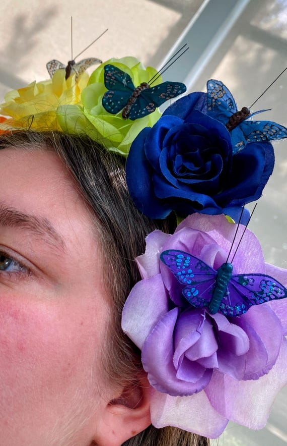 ? Lovely Colorful Rainbow Butterfly Whimsical Vine Headband Headdress ? Beautiful Butterfly Headband/rainbow Headband/colourful  main image 4