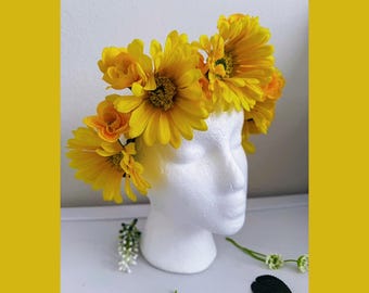 Sunny Yellow Floral Headband, Yellow Flower Headband, Yellow Flower Crown, Yellow Floral Crown, Yellow Floral Headpiece