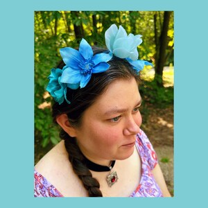 Aqua Blue Shades Floral Headband, Aqua Blue Flower Headband, Aqua Blue Flower Crown, Blue Boho Flower Crown, Modeled by Julia