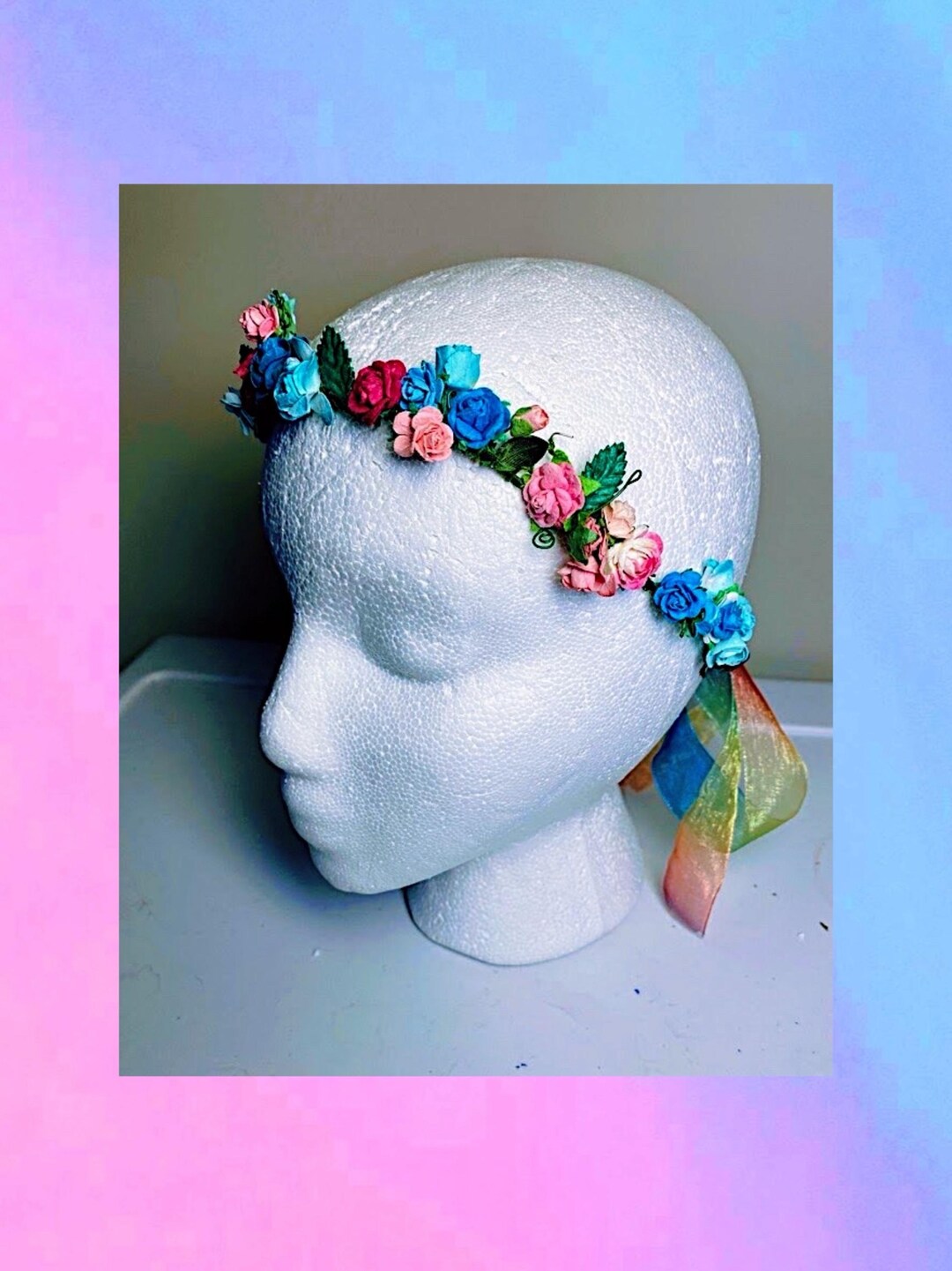 Transgender Pride Flag Colors Rose Woodland Flower Crown, Transgender ...
