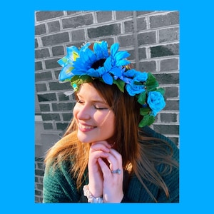 Blue Woodland Flower Crown, Blue Floral Head Wreath, Blue Halo Flower Crown, Blue Floral Headpiece, Modeled by Kayla