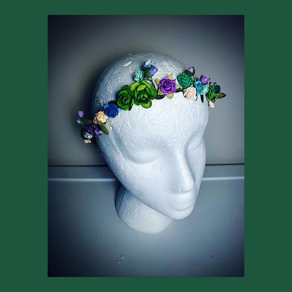 Stunning Handmade Colorful Flower Crown Boho Flower Crown with Veil: Romantic Meadow Bridal  main image 2