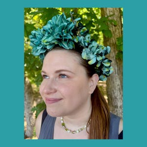 Blue Lagoon Mermaid Flower Crown, Blue Flower Crown, Blue Floral Head Wreath, Blue Halo Crown, Blue Floral Headpiece, Modeled by Kayla