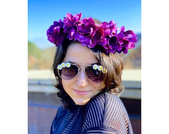 Purple Flower Crown, Purple Floral Crown, Purple Floral Headwreath, Purple Halo Crown, Purple Floral Headpiece, Modeled by Audrey