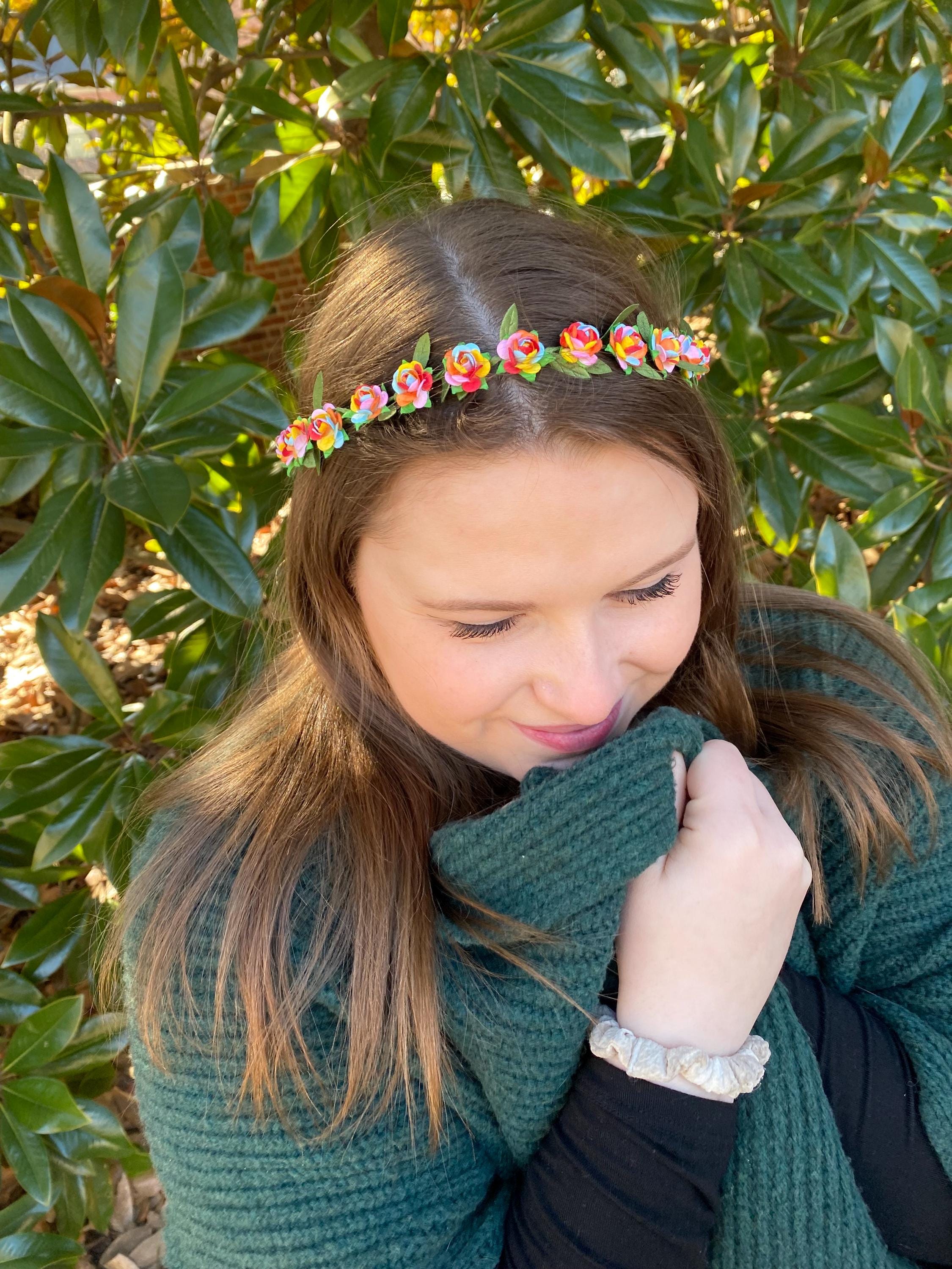 Rainbow Tie Dye Flower Crown, Rainbow Flower Crown, Rainbow  display picture 3
