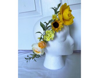 Yellow Woodland Flower Crown, Yellow Floral Head Wreath, Yellow Floral Crown, Yellow Floral Headband