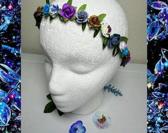 Corona de flores de galaxia celestial, diadema floral de galaxia, diadema floral de galaxia, corona floral de galaxia, diadema de flores de galaxia