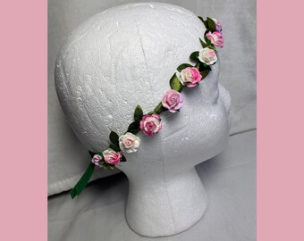 Pink Rose Floral Headband, Pink Rose Flower Headband, Pink Rose Flower Crown, Pink Rose Floral Crown