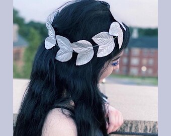 Silver Leaf Crown, Silver Leaf Headband, Silver Leaves Crown, Silver Leaves Head Wreath, Silver Leaves Halo Crown