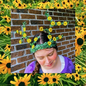 Sunflower Deer Antler Flower Crown, Deer Antler Floral Headband, Deer Antler Flower Headband, Modeled by Julia