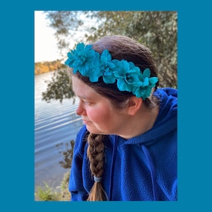 Blue Teal Floral Headband, Blue Teal Flower Crown, Blue Floral Headband, Blue Flower Crown, Modeled by Julia