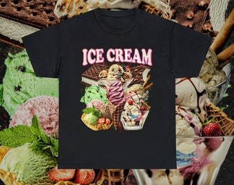 Ice Cream Vintage T-Shirt • Retro 90s Graphic Bootleg Tee • Chocolate Strawberry Mint Gelato Food Shirt High Quality • Unisex Men Women Gift