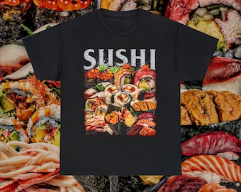 Sushi Vintage T-Shirt • Retro 90s Graphic Bootleg Tee • Sashimi Nigiri Maki California Roll Food Shirt High Quality • Unisex Men Women Gift