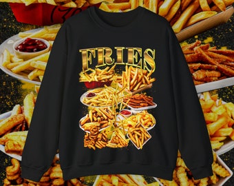 Sweter Fries Vintage • Bluza z grafiką retro z lat 90. • Koszulka French Fries Chips Ketchup Potato Food Wysoka jakość • Unisex Mężczyźni Kobiety
