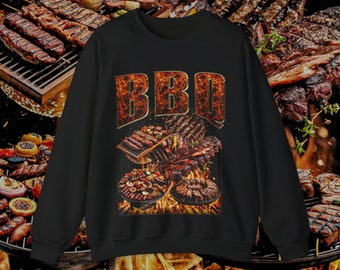 Sweter BBQ Vintage • Bluza z grafiką retro z lat 90. • Koszula z grilla, stekiem, mięsem i żeberkami, wołowiną i jedzeniem, wysokiej jakości • Unisex, mężczyźni i kobiety