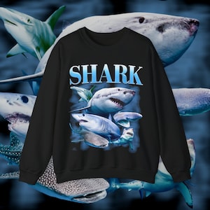 Shark Vintage Sweater • Retro 90s Graphic Bootleg Sweatshirt • Hammerhead Whale Great White Shark Animal Shirt High Quality • Unisex Gift