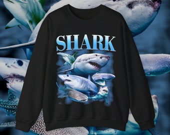 Shark Vintage Sweater Retro 90s Graphic Bootleg Sweatshirt Hammerhead Whale Great White Shark Animal Shirt High Quality Unisex Gift Etsy