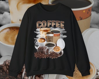 Sweter w stylu vintage z kawą • Bluza z grafiką retro z lat 90. • Koszulka z nadrukiem Cappuccino Espresso Cafe Beans Food Wysoka jakość • Unisex Mężczyźni Kobiety