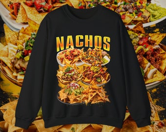 Maglione vintage Nachos • Felpa bootleg con grafica retrò anni '90 • Camicia con tortilla chip formaggio salsa cibo alta qualità • Regalo unisex uomo donna