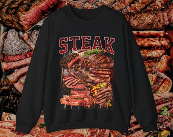 Sweter w stylu vintage ze stekiem • Bluza z grafiką retro z lat 90. • Koszula z grilla z mięsem i wołowiną o średniej rzadkości Wysoka jakość • Unisex Mężczyźni Kobiety Prezent