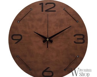 Personalized Luxury Clock,  Leather Clock Gift, Large Wall Clock Modern, Beautiful Wall Clock, Oversized Clock, Silent Wall Clock, Leather