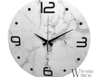 PERSONALIZED White Marble Look Wall Clock Gift, Modern Wall Clock, Beautiful Wall Clock, Luxury Clock, Oversized Clock,  Silent Wall Clock