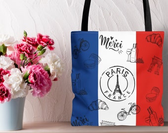 French Tote, Paris France Gift, French Reusable Bag, Paris Market Bag, Paris Travel Tote, Gift for Paris Lover, Eiffel Tower, French Gift