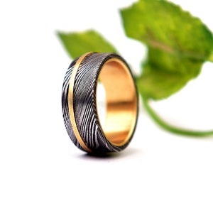 Damascus Simple Ring Damascus Steel Wedding Band Damascus Ring for Men Engagement Ring Men Promise Ring Anniversary Ring Flat Copper Ring