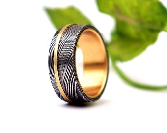 Damascus Simple Ring Damascus Steel Wedding Band Damascus Ring for Men Engagement Ring Men Promise Ring Anniversary Ring Flat Copper Ring