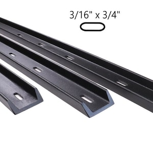 May include: Three black metal channel strips, each with a different length. The strips have a U-shaped profile and are designed for use in a variety of applications. The strips are 3/16" x 3/4" in size.