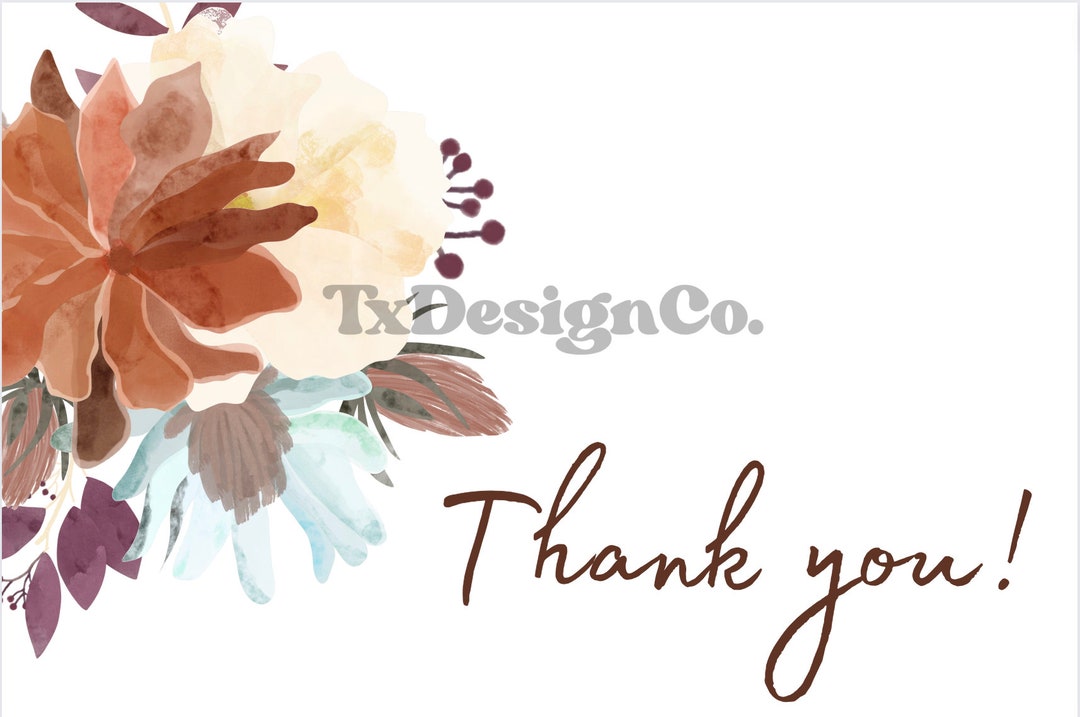 Rustic Floral Thank You Card DIGITAL FILE - Etsy