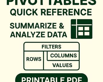 PivotTable Quick Reference | Excel Cheat Sheet | Printable PDF for Data Analysis & Dashboards