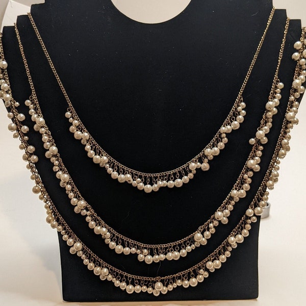 Three Strand Faux Pearl Necklace