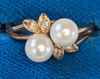 10K Birk's Pearl and Diamond Chip Cluster Ring, Size 5 1/2