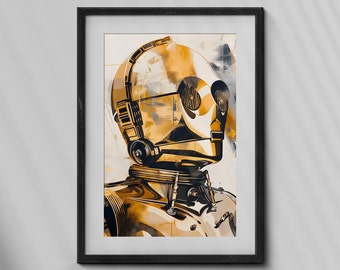 Abstract C3PO, High Resolution Digital Download, Starswars, C3PO , Printable Wall Art Decor