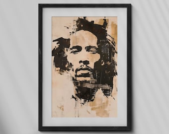 Bob Marley abstract, High resolution digital download, Bob Marley reggae , Printable wall art decor
