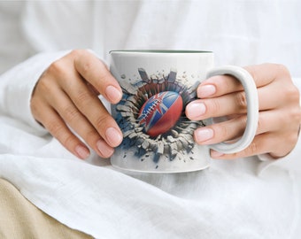3D Rugby Ball Wall Smash - 11oz & 15oz Becher Vorlage - Sofortiger digitaler Download PNG