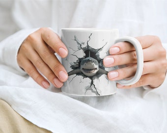 Sorpresa de tiburón - Plantilla de taza de 11 oz y 15 oz - Descarga digital instantánea PNG