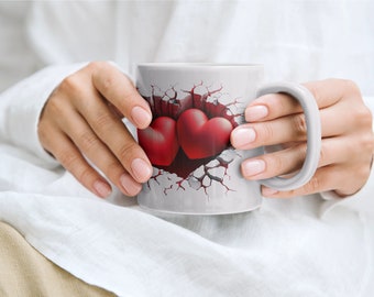 Flüstern der Liebe: Enthüllte Herzen - 11 Unzen & 15 Unzen Tassenvorlage - Sofortiger digitaler Download PNG