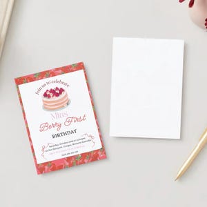Cartão de primeiro aniversário digital para impressão “berry first”