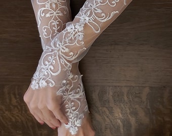 Mangas de novia de encaje marfil: guantes de boda sin dedos, mangas de boda personalizadas, guantes de ópera