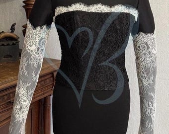 Chantilly Lace Bridal Sleeves, Ivory Fingerless Wedding Gloves, Wedding Sleeve and Border for neckline