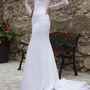 Mermaid Wedding Dress, Long Sleeve Wedding Dress, Lace Wedding Dress, Crepe Bride Dress, Custom Wedding Dress, dress for wedding