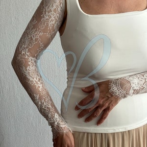 Long Lace Wedding Sleeves, Ivory Fingerless Wedding Sleeves, Lace Fingerless Wedding Gloves, Sleeves for Wedding Dress, Bridal gloves
