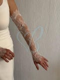 Long Fingerless Lace Gloves, Ivory Wedding Sleeves, Chantilly Lace Bridal Glove, Detachable Arm Sleeve product logo