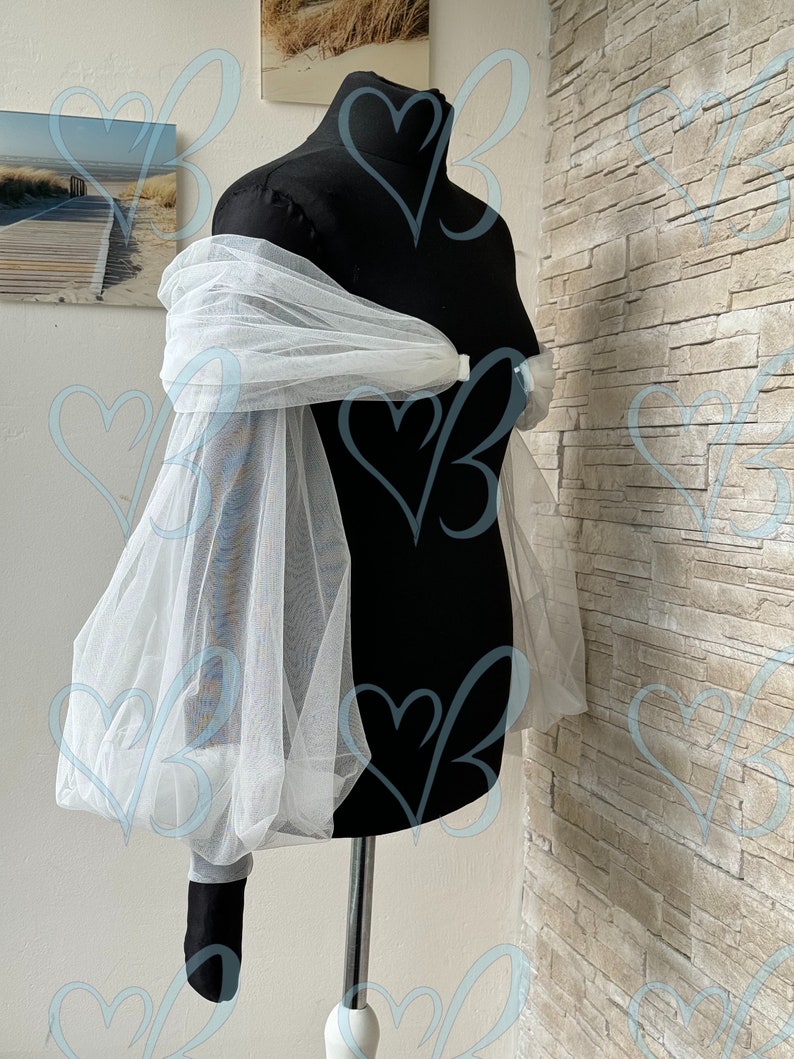 Tulle Puff Wedding Sleeves, Long Fingerless Gloves, Personalized Bridal Sleeves, Sleeve for Bride dress image 4
