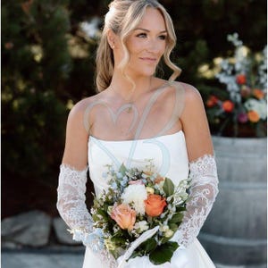 Lace Bridal Sleeves and Neck Trim, Wedding Sleeve & Lace Border, Chantilly Gloves Fingerless image 3