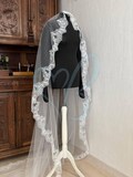 Ivory Wedding Mantilla Veil, Long Lace Cathedral Length Bridal Veil, Soft Tulle Spanish Veils product logo